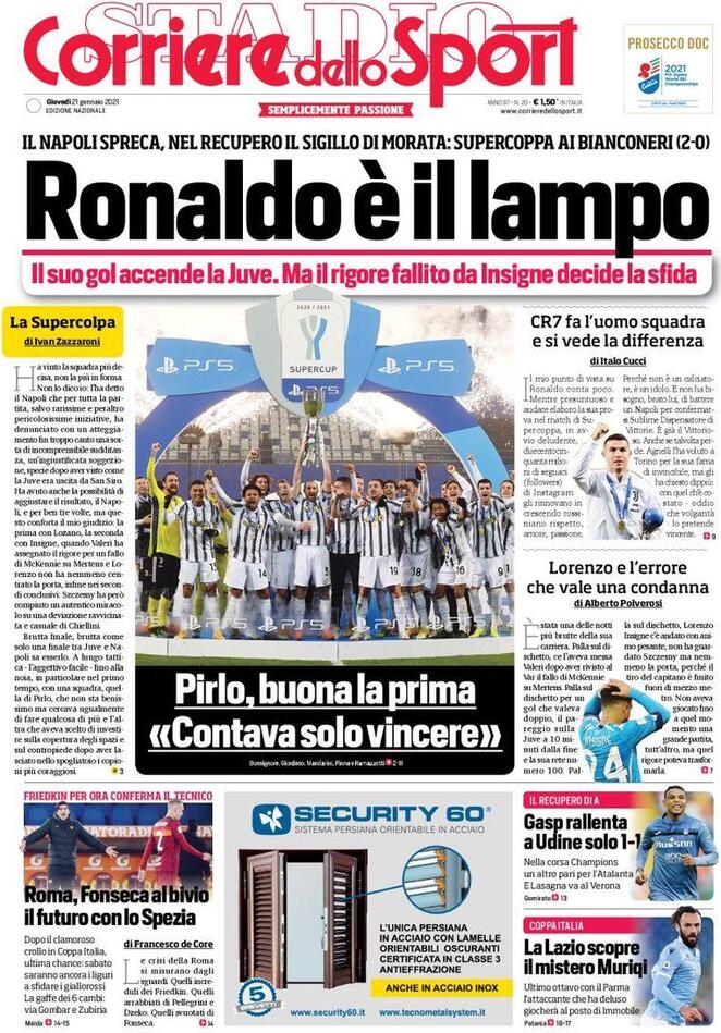 La prima pagina del Corriere dello Sport del 21 gennaio 2021