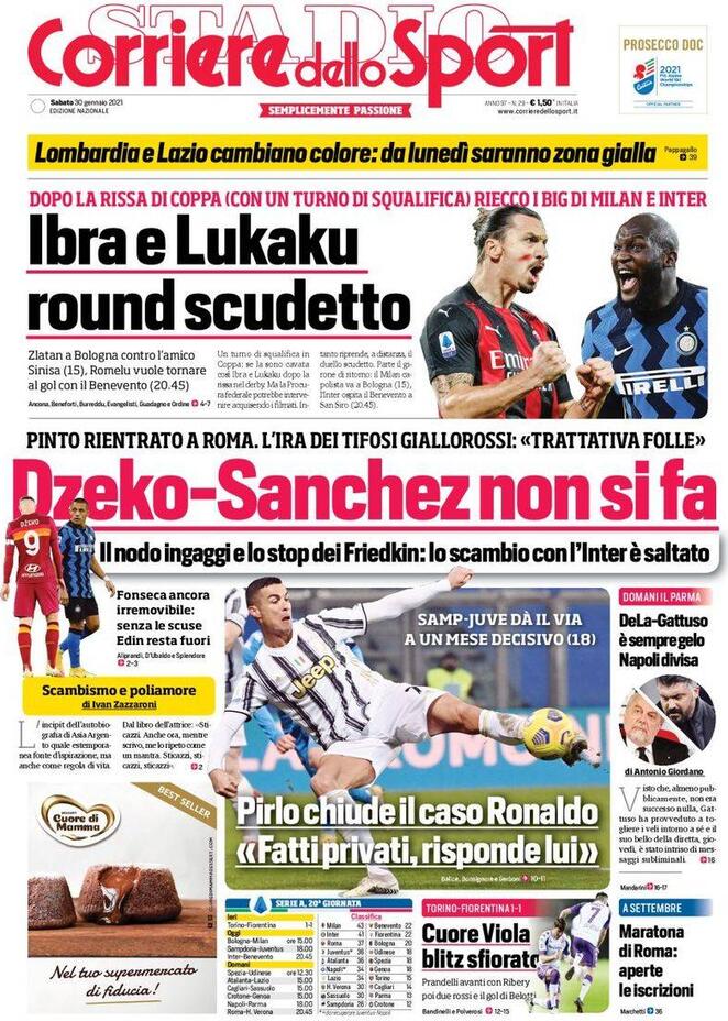 La prima pagina del Corriere dello Sport del 30 gennaio 2021