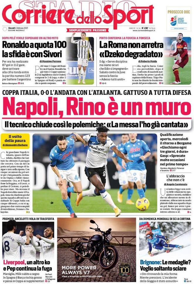 La prima pagina del Corriere dello Sport del 4 febbraio 2021