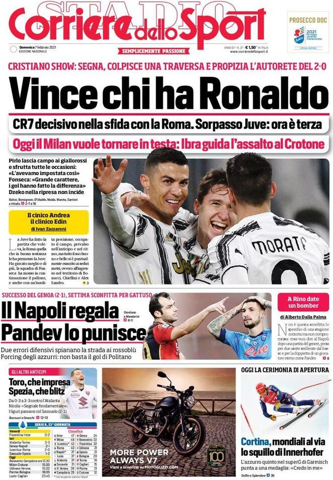 La prima pagina del Corriere dello Sport del 7 febbraio 2021
