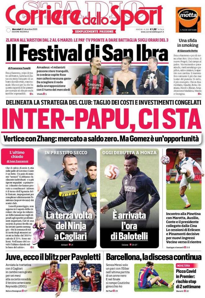 Il Corriere dello Sport in Edicola oggi, 30 dicembre 2020