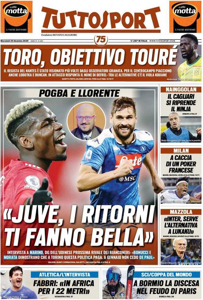 Tuttosport in Edicola oggi, 30 dicembre 2020