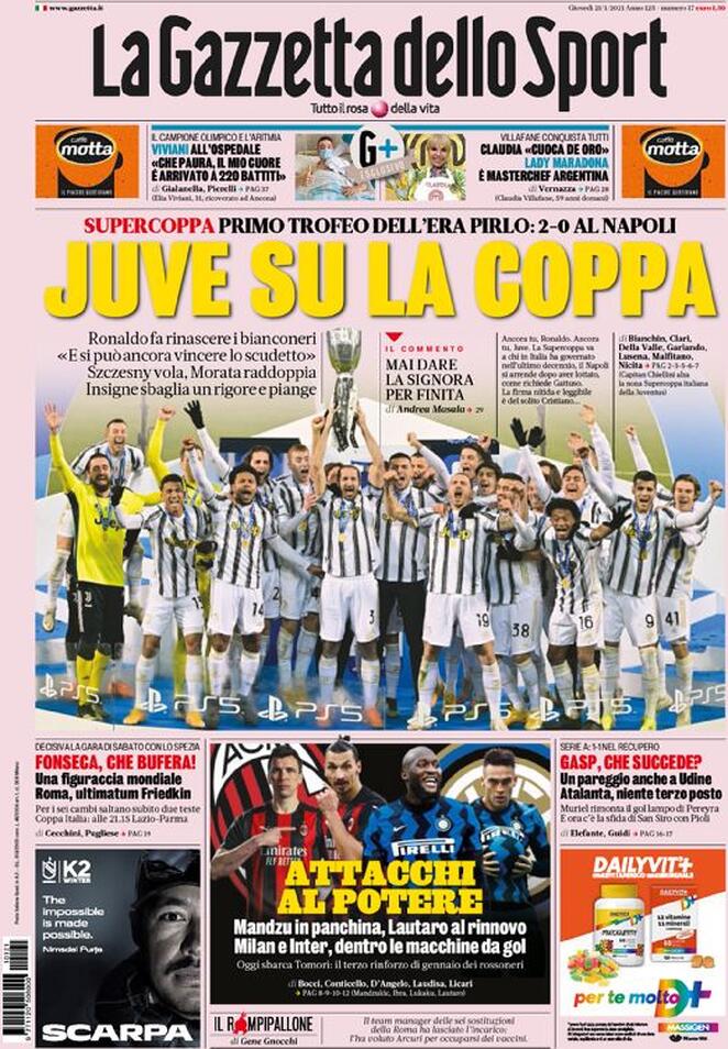 La prima pagina de La Gazzetta dello Sport del 21 gennaio 2021