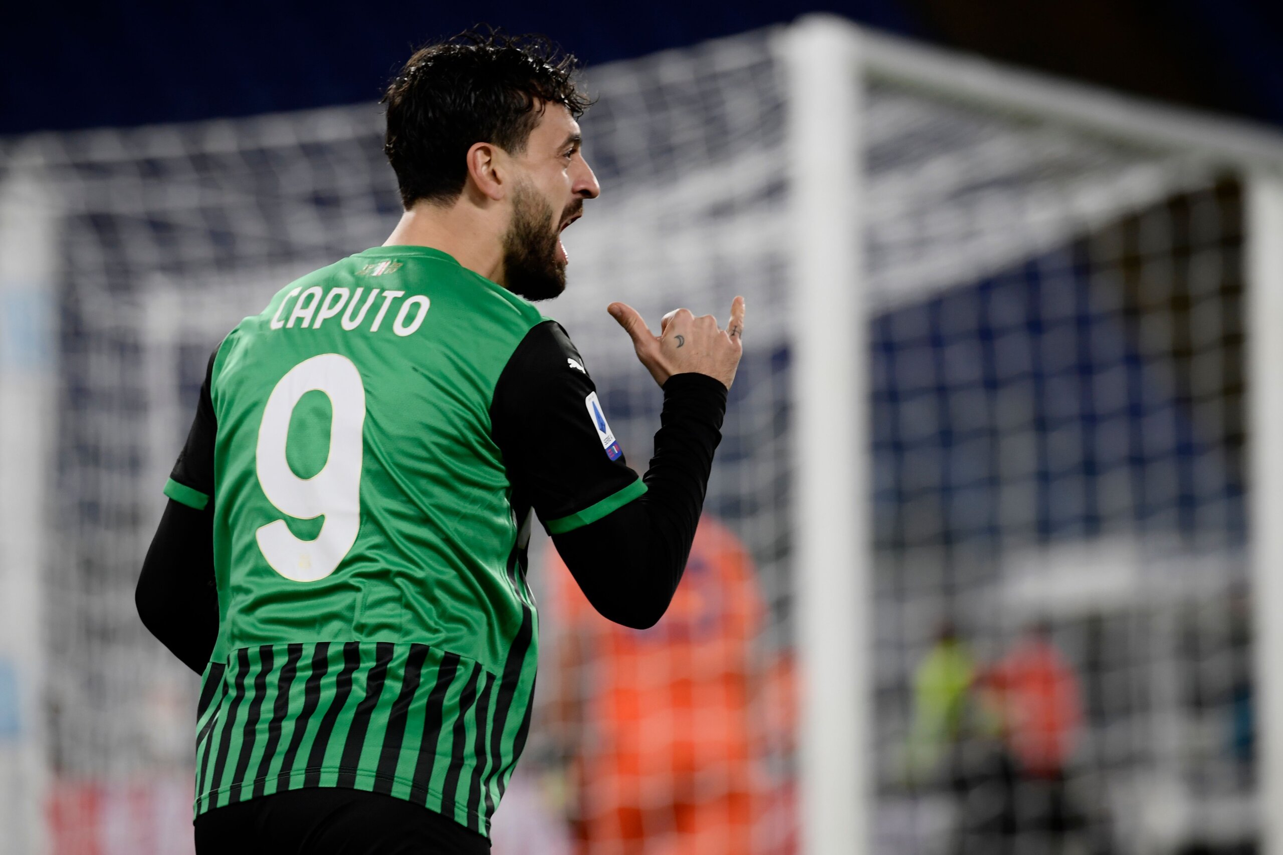 Lazio-Sassuolo, Caputo festeggia la rete del vantaggio neroverde