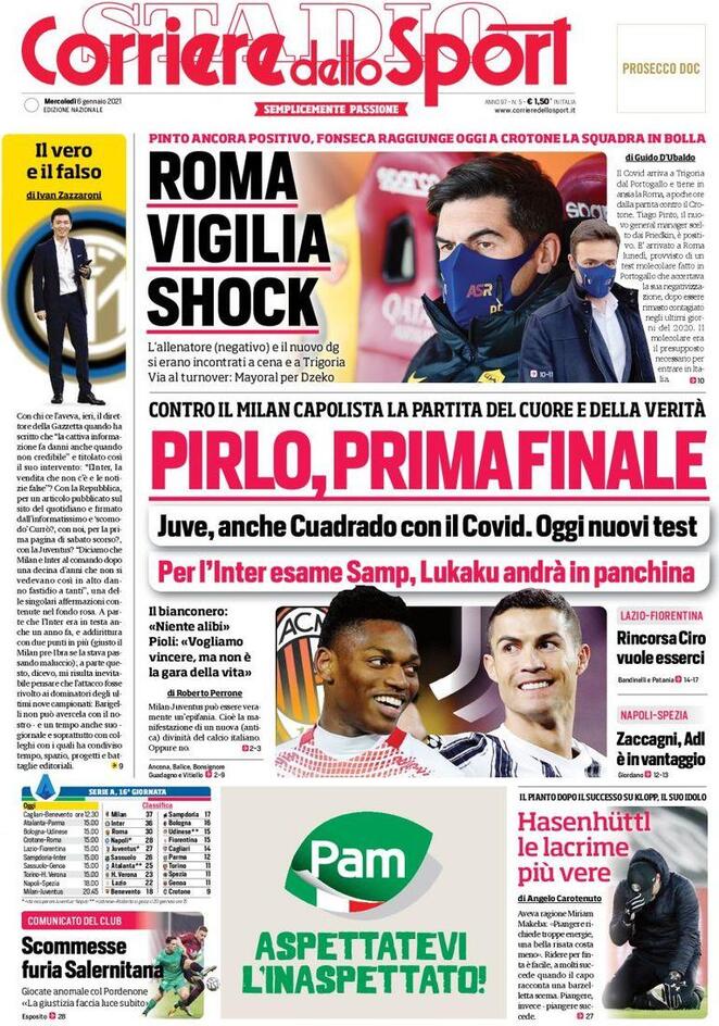 Il Corriere dello Sport in edicola oggi, 6 gennaio 2021