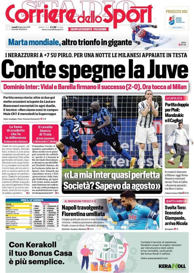 La prima pagina del Corriere dello Sport del 18 gennaio 2021