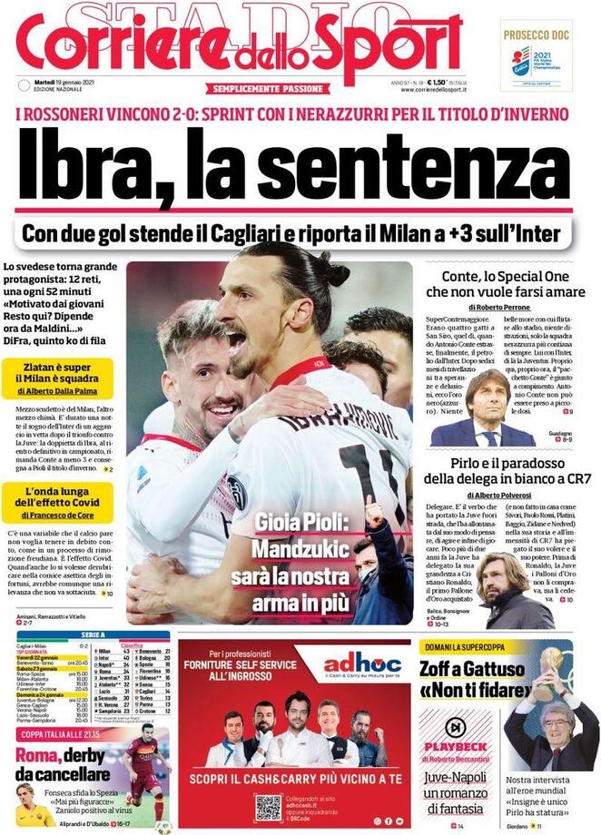 La prima pagina del Corriere dello Sport del 19 gennaio 2021