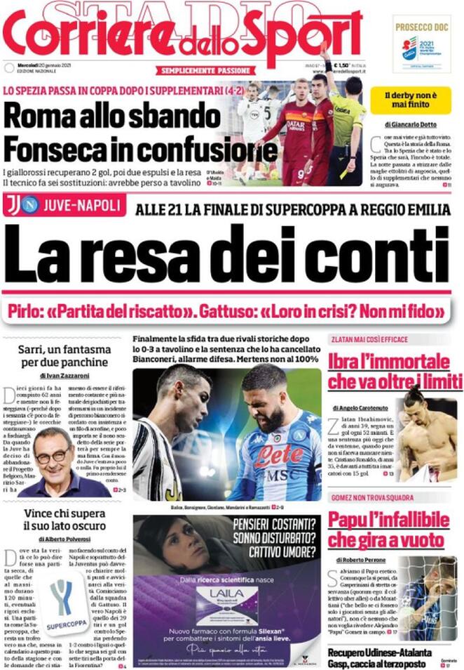 La prima pagina del Corriere dello Sport del 20 gennaio 2021