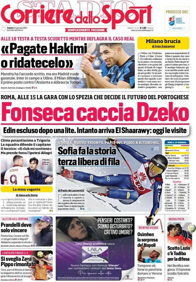 La prima pagina del Corriere dello Sport del 23 gennaio 2021