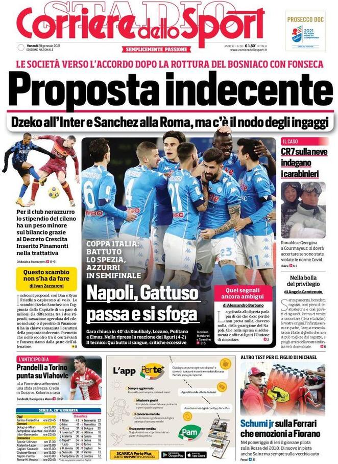 La prima pagina del Corriere dello Sport del 29 gennaio 2021