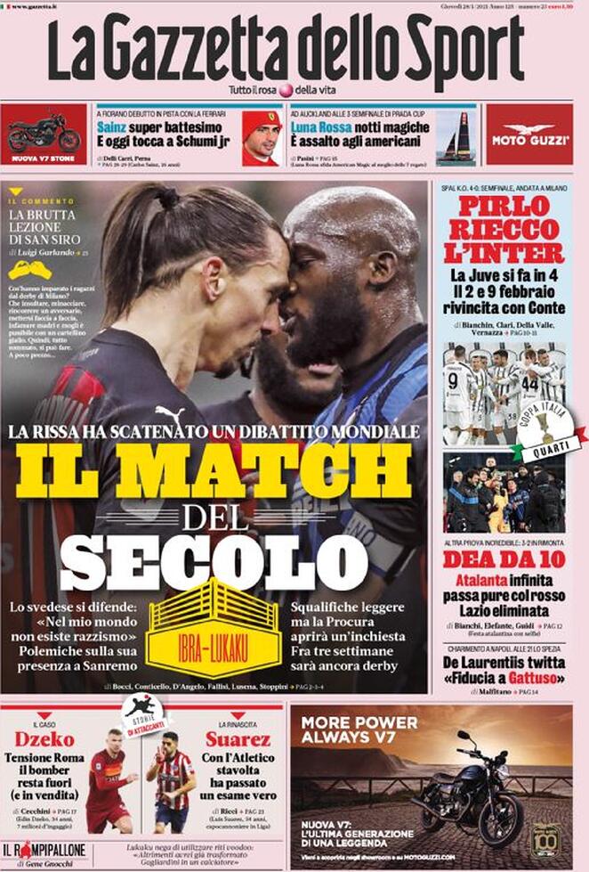 La prima pagina della Gazzetta dello Sport del 28 gennaio 2021