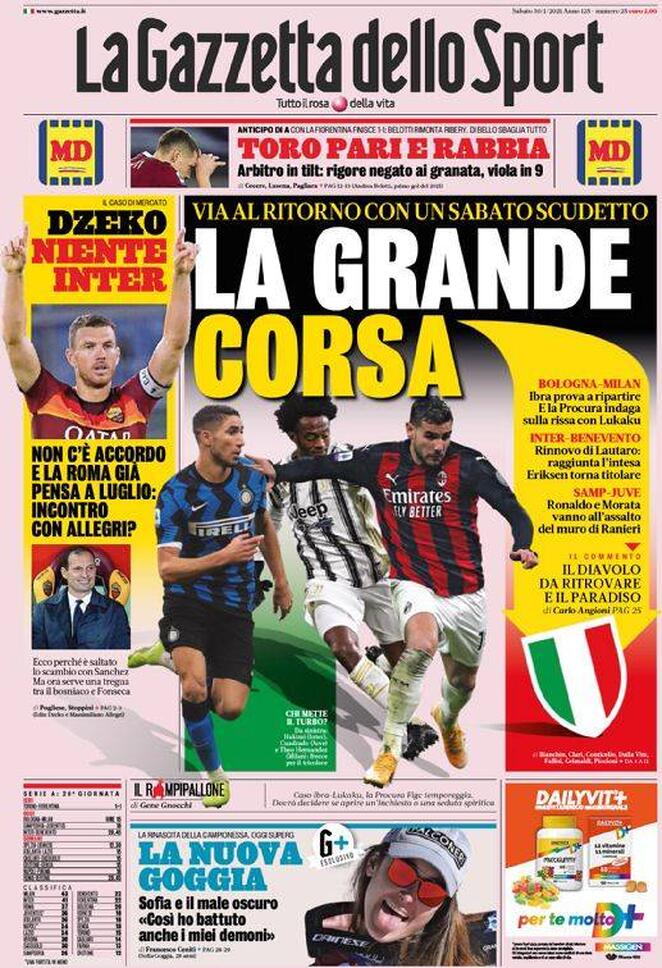 La prima pagina della Gazzetta dello Sport del 30 gennaio 2021