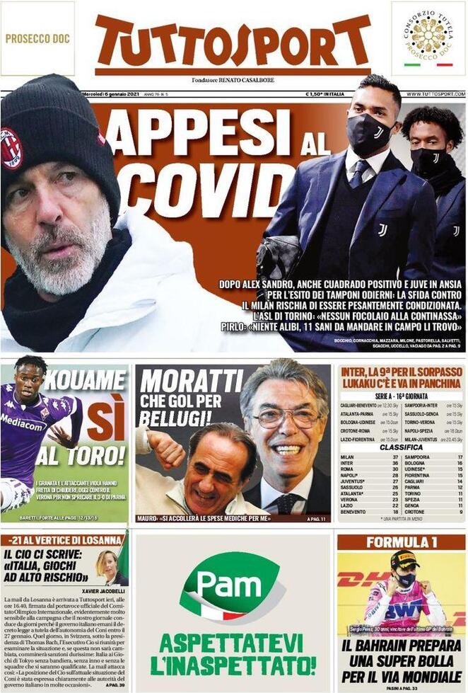 Tuttosport, in edicola oggi, 6 gennaio 2021