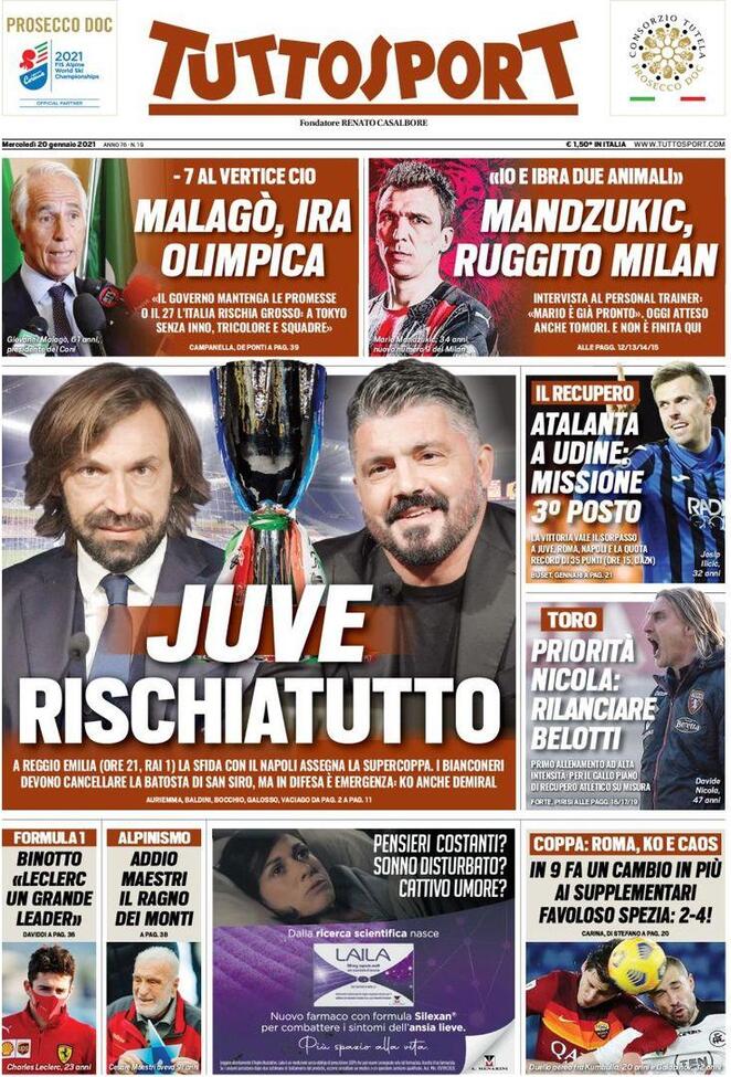 La prima pagina di Tuttosport del 20 gennaio 2021