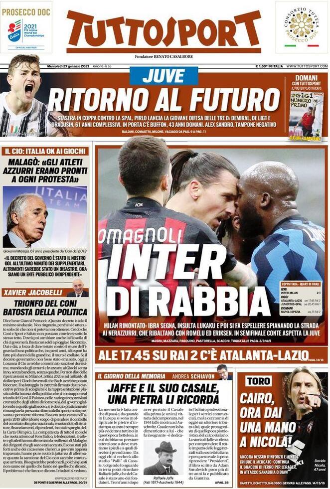 La prima pagina di Tuttosport del 27 gennaio 2021