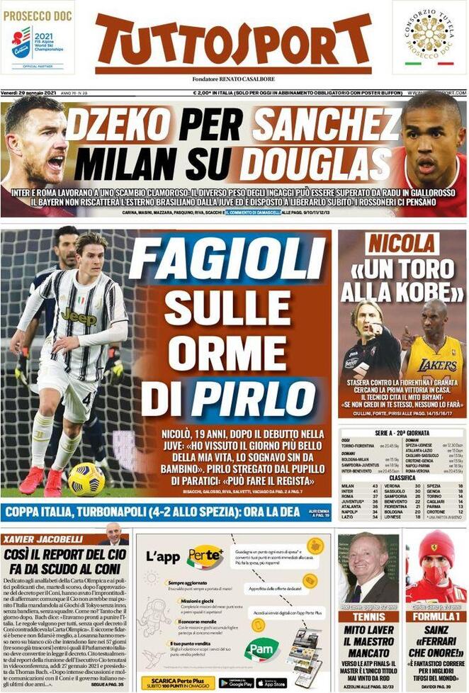 La prima pagina di Tuttosport del 29 gennaio 2021