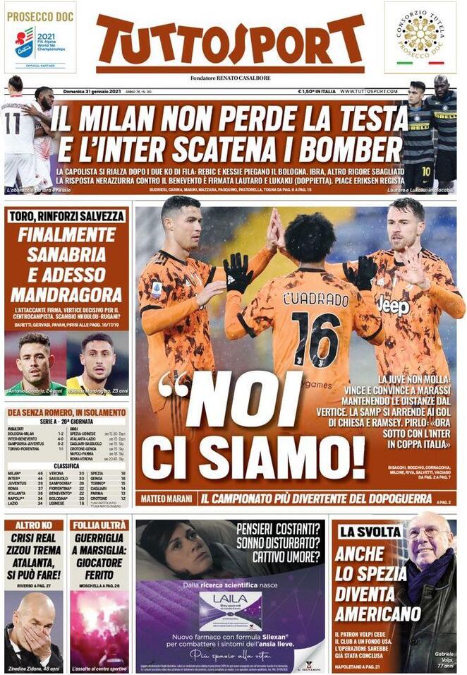 La prima pagina di tuttosport del 31 gennaio 2021