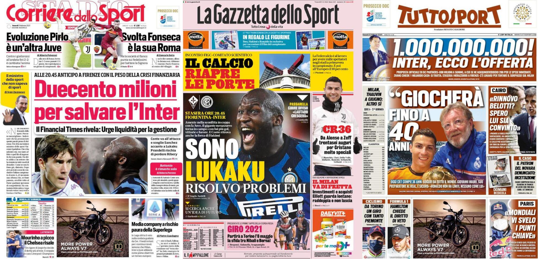 In prima pagina il 5 febbraio 2021