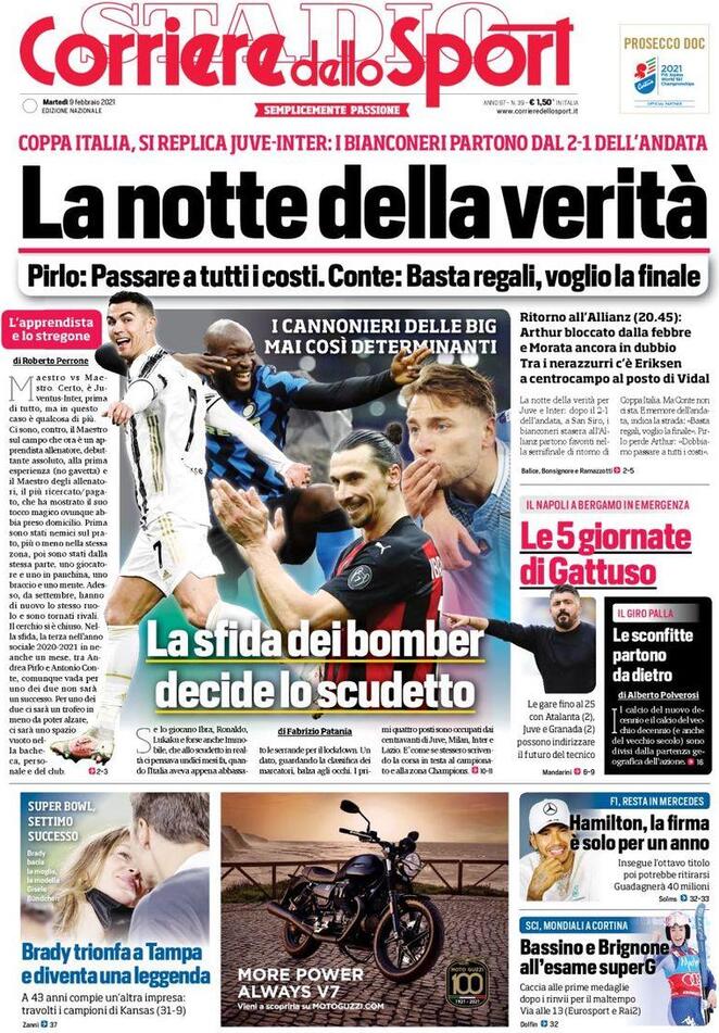 La prima pagina del Corriere dello Sport del 9 febbraio 2021