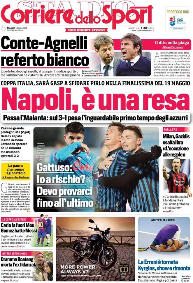 La prima pagina del Corriere dello Sport dell'11 febbraio 2021