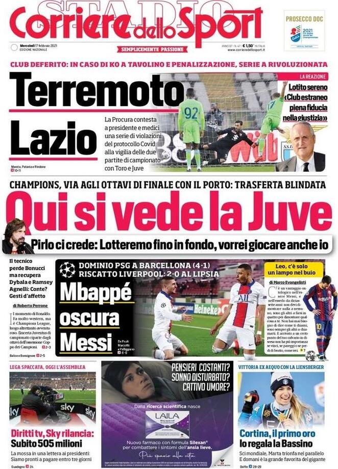 La prima pagina del Corriere dello Sport