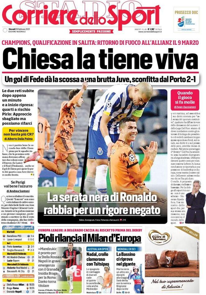 La prima pagina del Corriere dello Sport