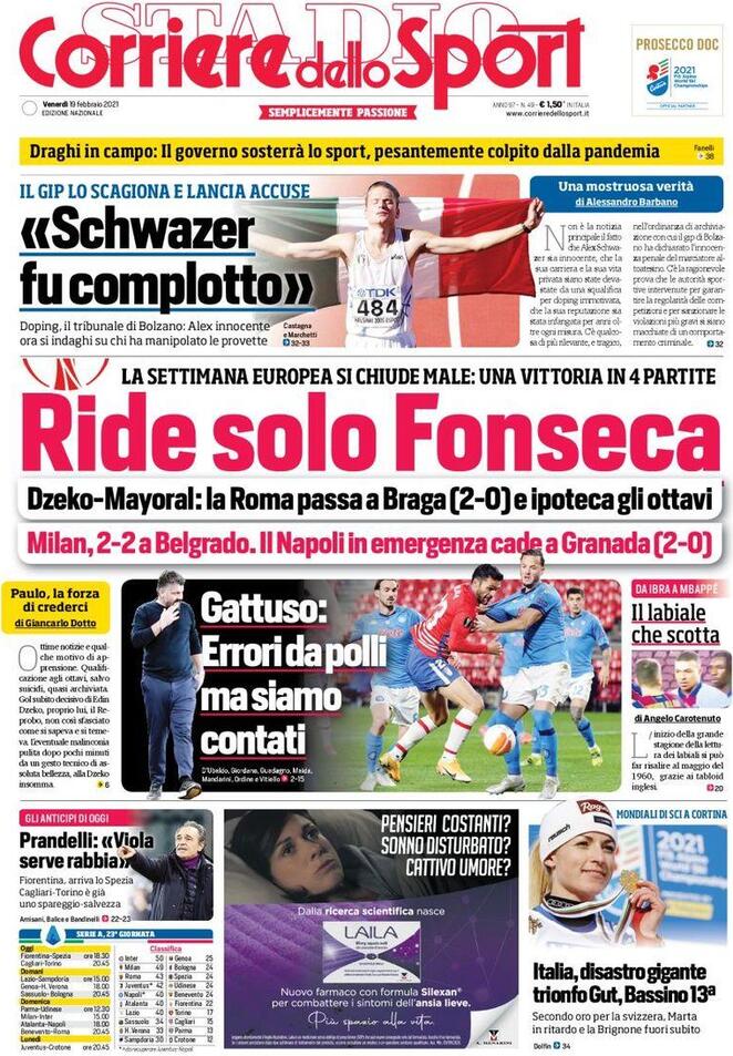 La prima pagina del Corriere dello Sport