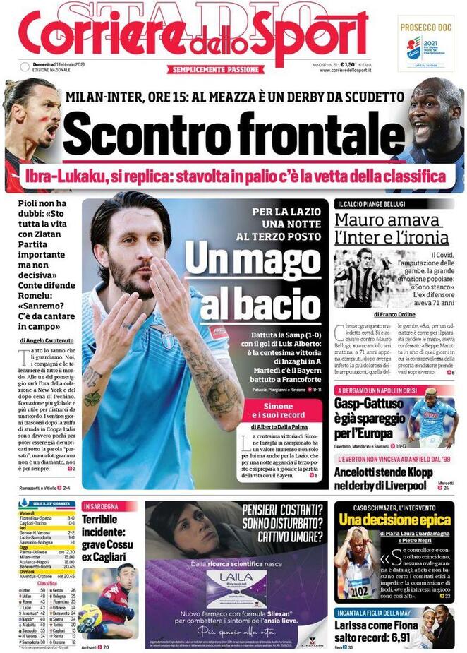 La prima pagina del Corriere dello Sport