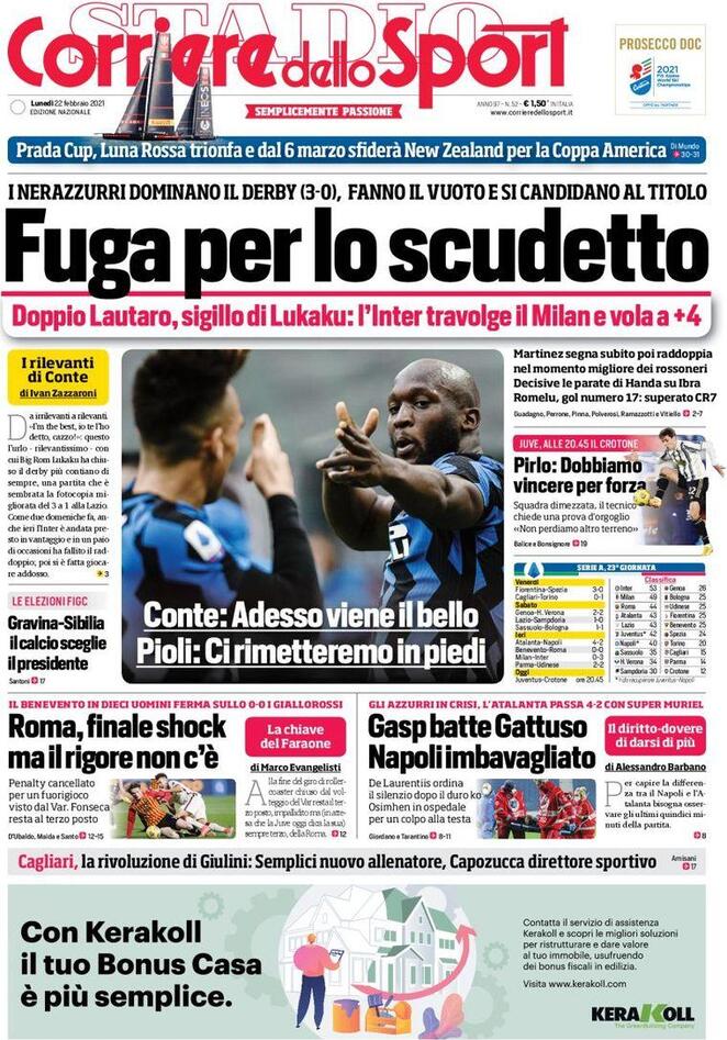 La prima pagina del Corriere dello Sport