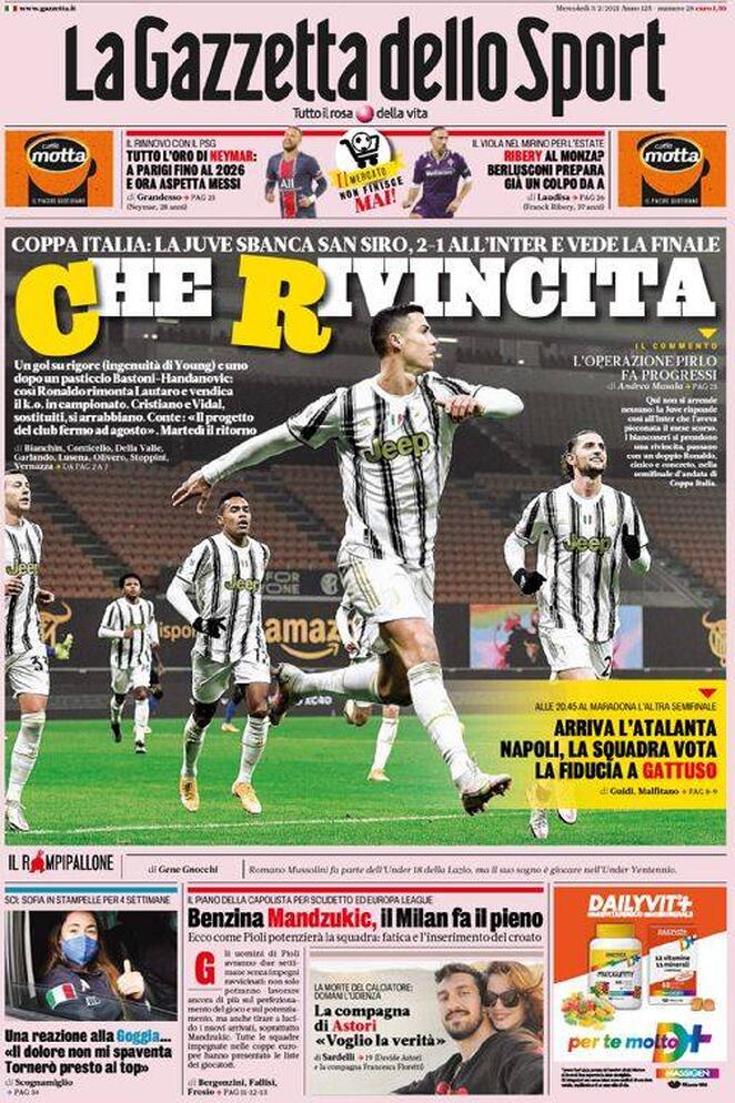 La prima pagina della Gazzetta dello Sport