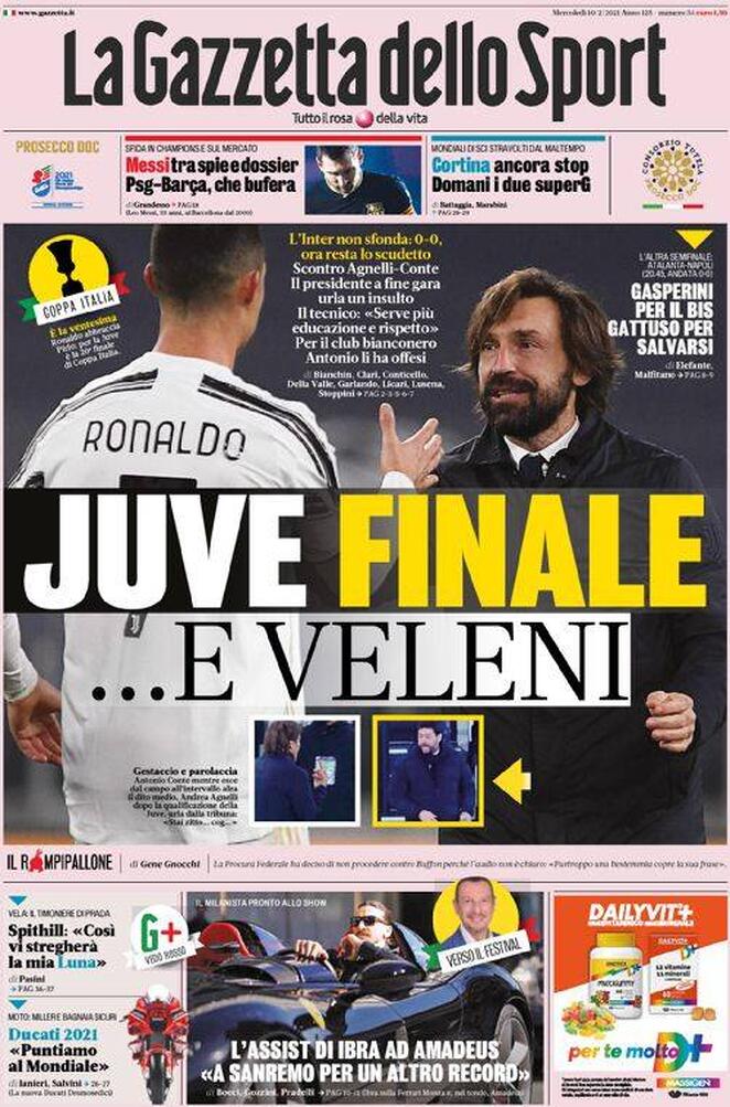 La prima pagina della Gazzetta dello Sport del 9 febbraio 2021