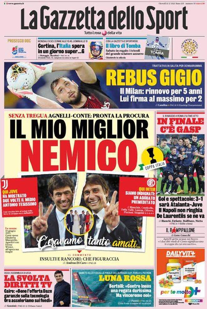 La prima pagina della Gazzetta dello Sport dell'11 febbraio 2021