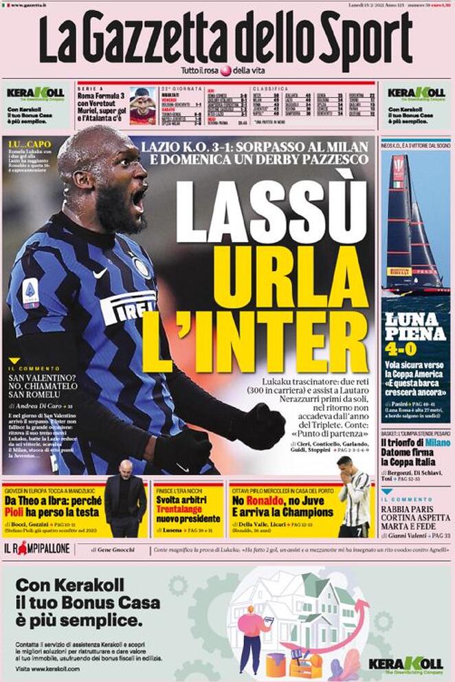 La prima pagina della Gazzetta dello Sport