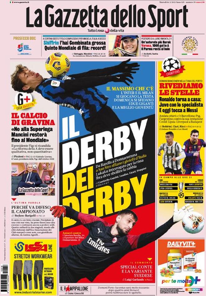 La prima pagina della Gazzetta dello Sport