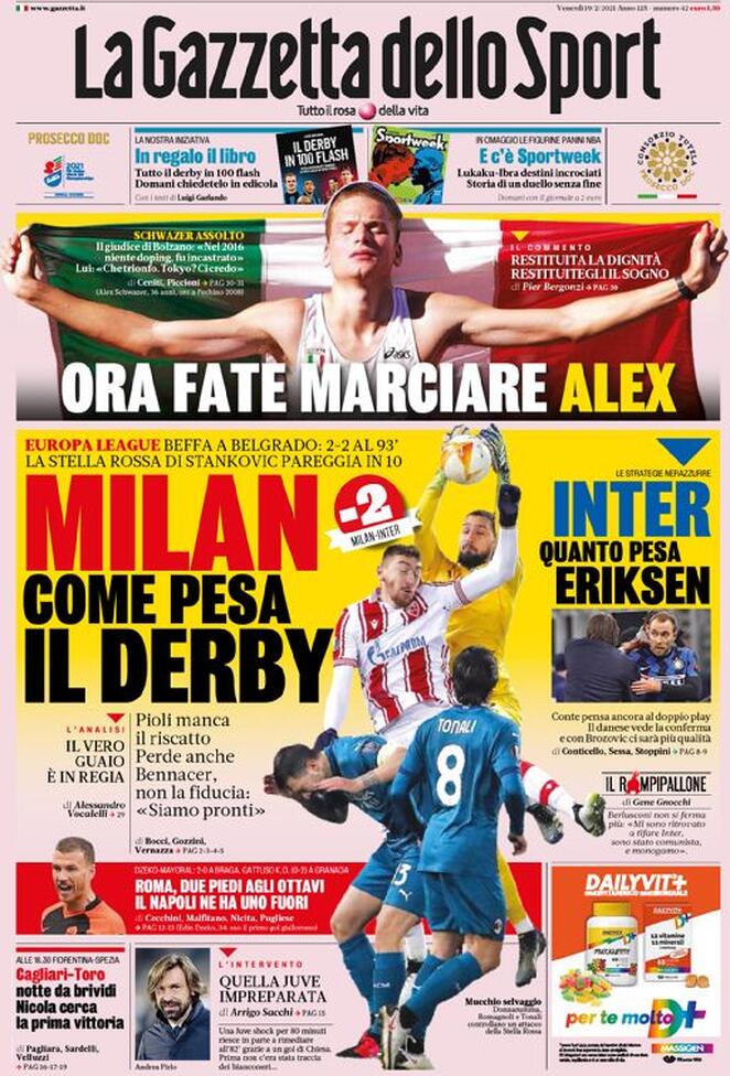 La prima pagina della Gazzetta dello Sport