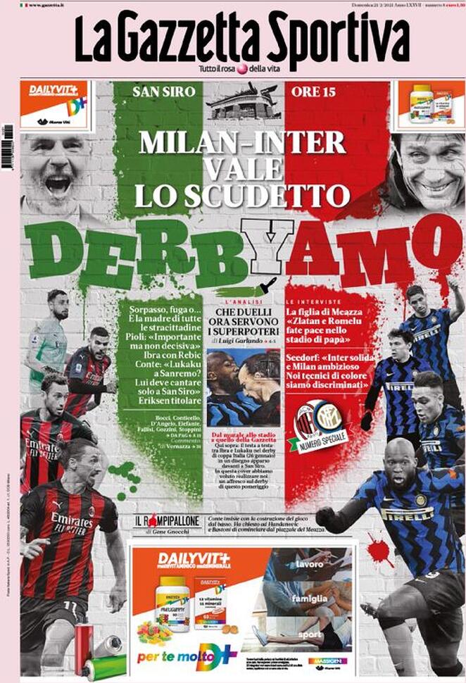 La prima pagina della Gazzetta dello Sport