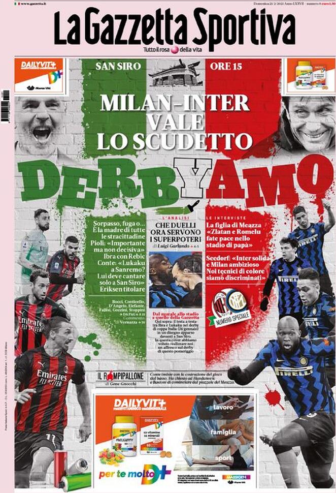 La prima pagina della Gazzetta dello Sport