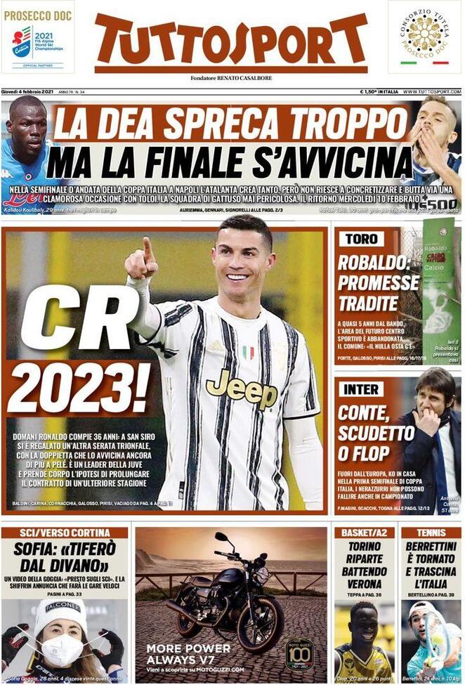 La prima pagina di Tuttosport del 4 febbraio 2021