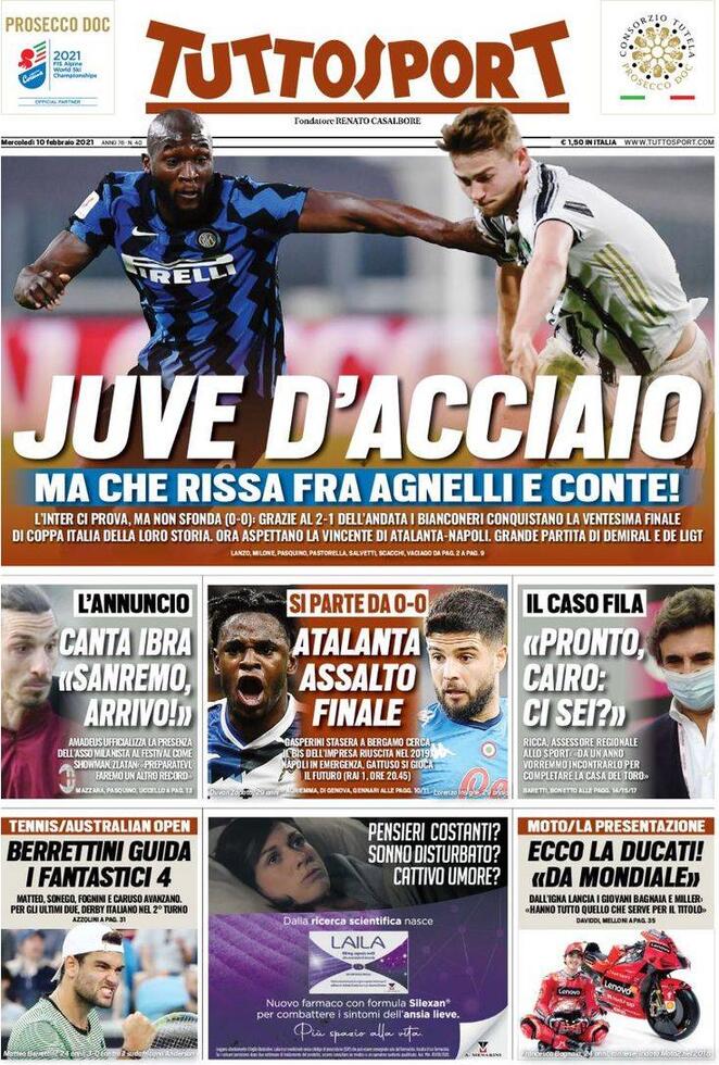 La prima pagina di Tuttosport del 10 febbraio 2021