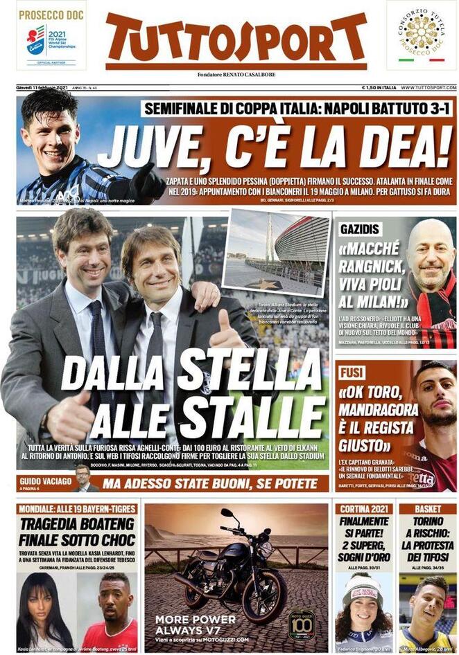 La prima pagina di Tuttosport dell'11 febbraio 2021