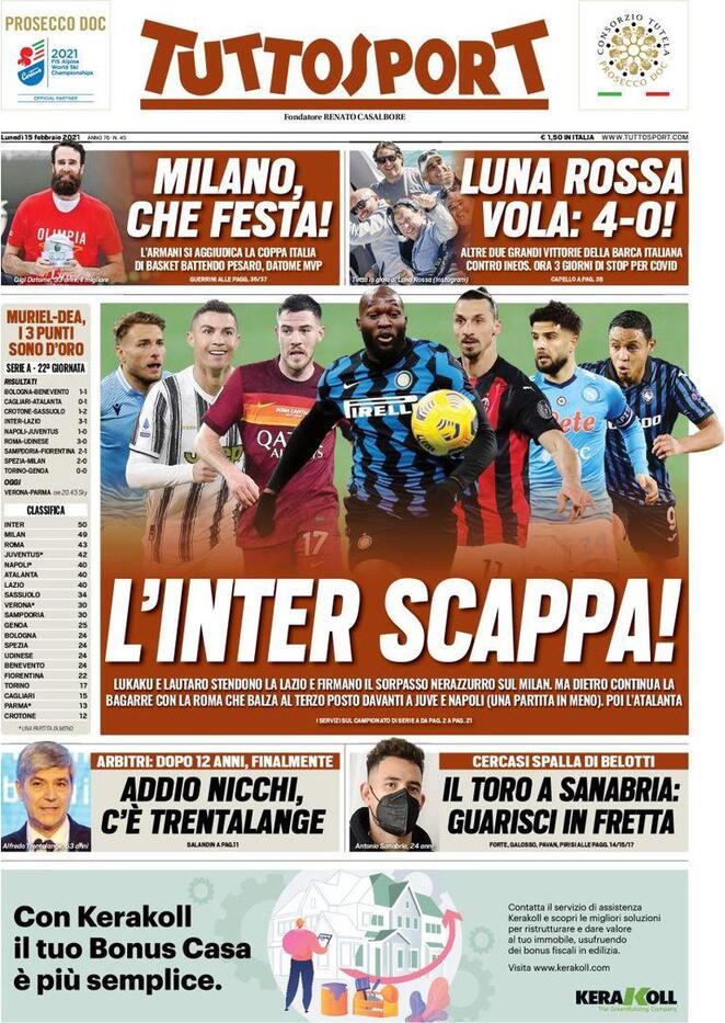 La prima pagina di Tuttosport