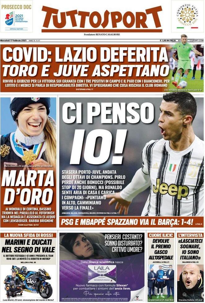 La prima pagina di Tuttosport