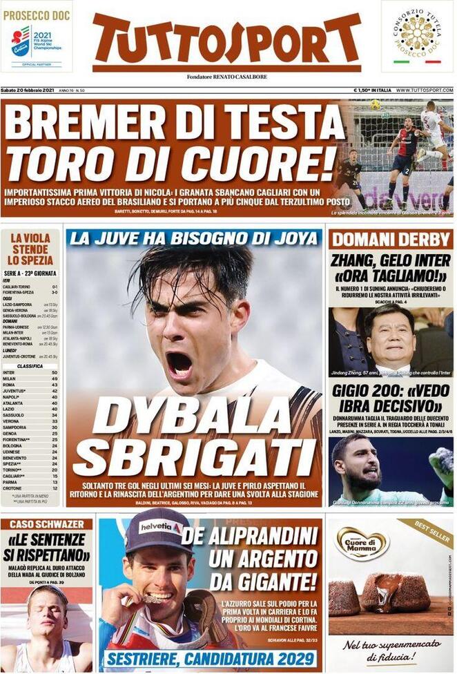 La prima pagina di Tuttosport