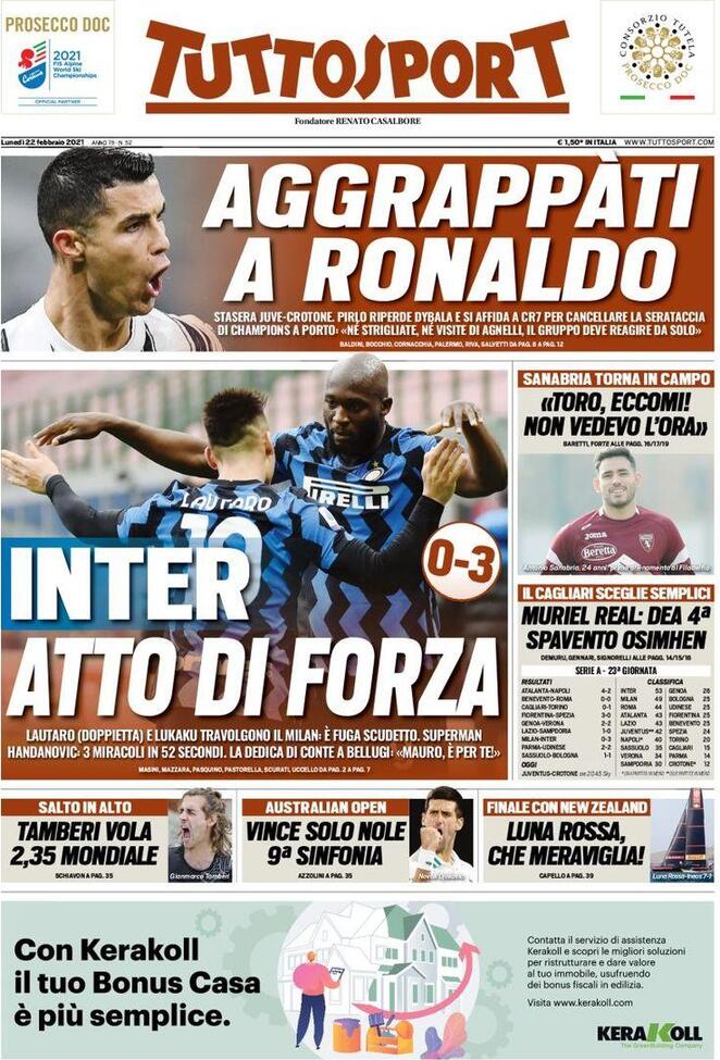 La prima pagina di Tuttosport