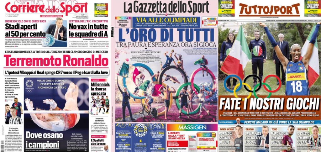 In prima pagina: i quotidiani in edicola oggi, 23 luglio 2021