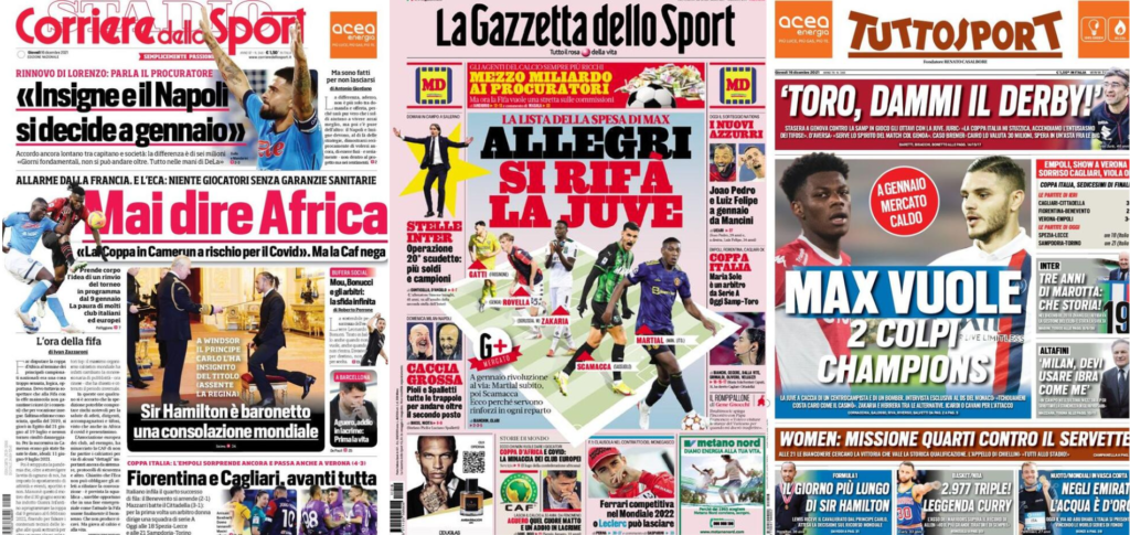 In prima pagina: i quotidiani in edicola oggi, 16 dicembre 2021