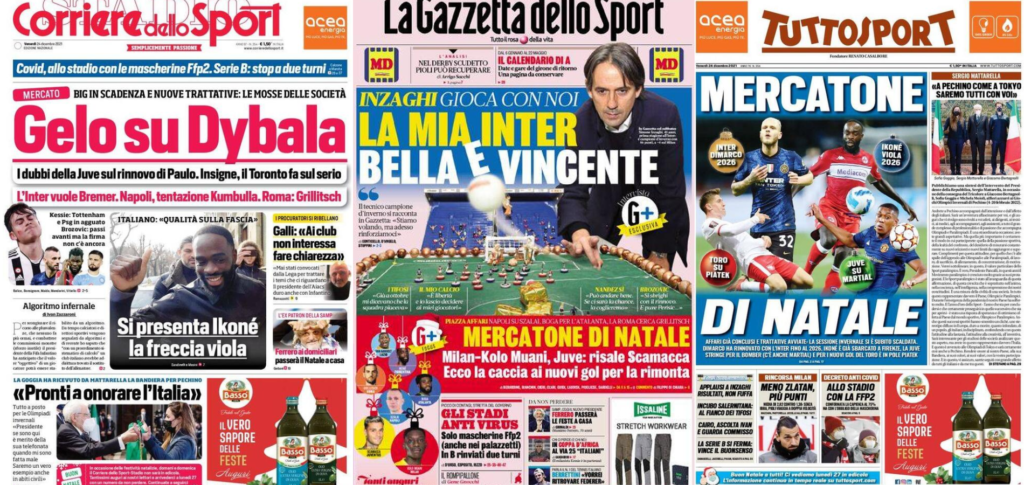 In prima pagina: i quotidiani in edicola oggi, 24 dicembre 2021