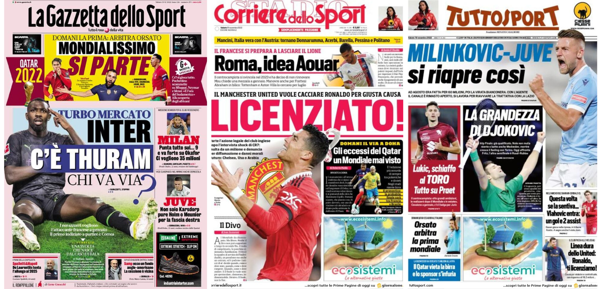 Le Prime Pagine Sportive Internazionali – 28 novembre