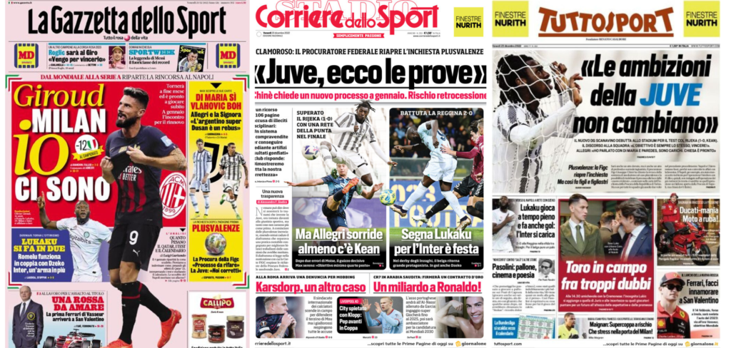 In prima pagina: i quotidiani in edicola oggi, 23 dicembre 2022