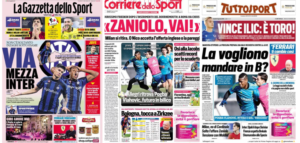 In prima pagina: i quotidiani in edicola oggi, 27 gennaio 2023